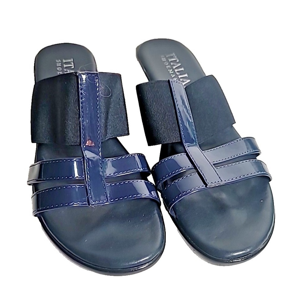 Womens navy blue 8 1/2 Italian shoemakers Wedge heels Slip on Party Work